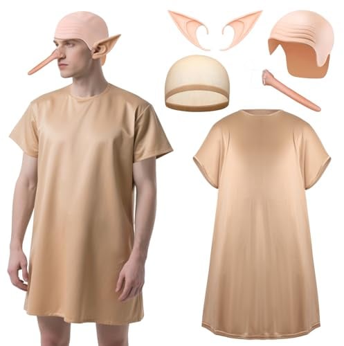 Mprocen 2026 Karneval Kostüm Herren Elfenmaskenkostüm Startseite Elfenkostüm Latex Glatzenperücke Hut Accessoire Erwachsene Cosplay Partyzubehör Geeignet für Halloween Maskenball