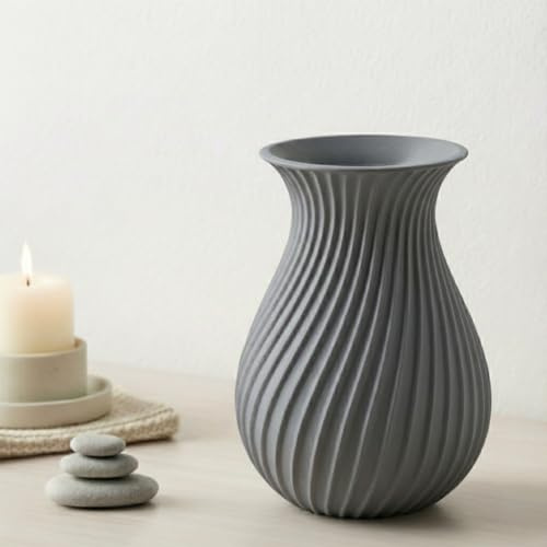 FynDesign LYSA Blumenvase 18cm Grau – Tulpenvase 3D-Druck modern