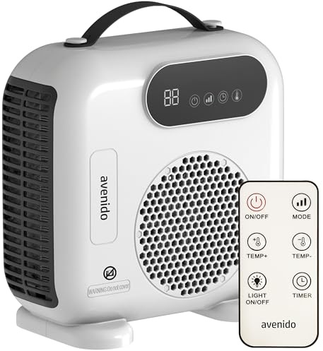 avenido Elektrischer heizlüfter mit fernbedienung und led-panel, 2000W leistung, 24h timer, pp-kunststoff, fan heater, weiß