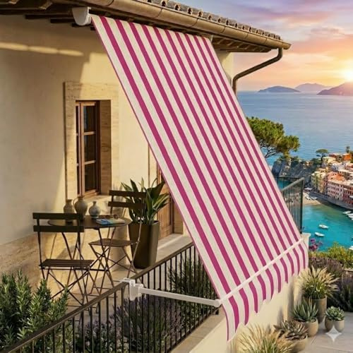 Tenda da sole a caduta 100x250 cm Bordeaux/Crema, con braccetti e mantovana per balcone esterno, tessuto impermeabile 280gr/mq