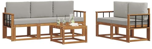 vidaXL Outdoor-Sofagarnitur mit Kissen 6 pcs Natürlich und Hellgrau, Outdoor-Sofa, modernes Modul-Design, Lounge-Set für Terrassen, strapazierfähige Gartenmöbel für den Outdoor-Komfort