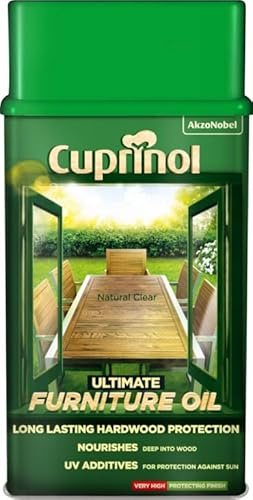 Ultimate Hardwood Furniture Oil 1L | Clear Exterior Wood Oil and Protector | Nourishes Restores and Protects Hardwood Garden Furniture and Outdoor Timber