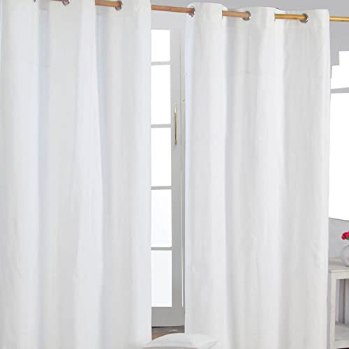 HOMESCAPES Off White Eyelet Curtain Pair 137cm (54) Wide x 228cm (90) Drop Plain Heavy Unlined Curtains