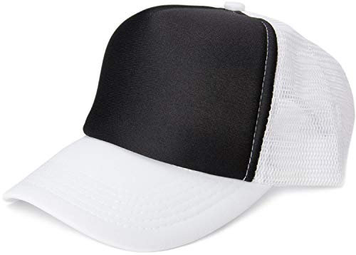 styleBREAKER Unisex 5-Panel Trucker Cap mit Mesh-Einsatz | verstellbares Basecap mit Click Snap Verschluss | luftiges Netz Cap für Damen und Herren, Farbe:Schwarz-Weiß