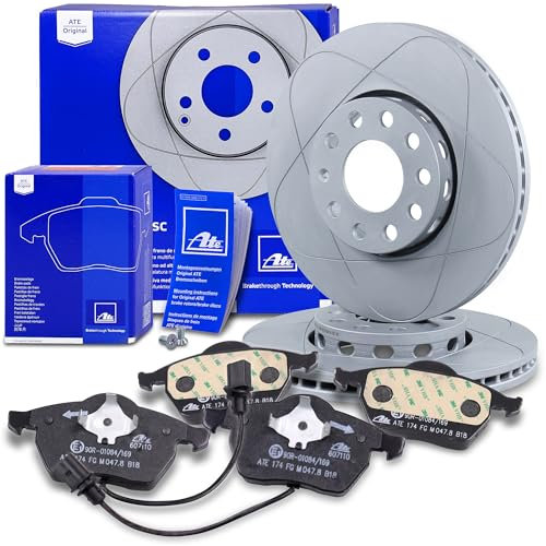 ATE Bremsenset Vorderachse inkl. PowerDisc Bremsscheiben vorne Ø 288 mm belüftet und Bremsbeläge vorne + Verschleißkontakt Kompatibel mit AUDI A4 (8D2, 8D5, 8E2, 8E2), SEAT EXEO, SKODA SUPERB 1