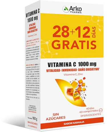 Arkopharma Vitamina C 1000 mg Pack 20 Comprimidos Efervescentes x2, Cansancio, Refuerzo Sistema Inmune, Vitaminas de Mayor Absorción, 40 Unidad (Paquete de 1)