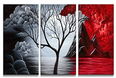 Visario 120 x 80 cm Bild auf Leinwand Vulkan Baum rot schwarz 4403-SCT deutsche Marke und Lager - Die Bilder/das Wandbild/der Kunstdruck ist fertig gerahmt