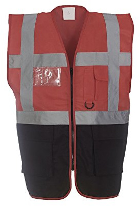 Expert Workwear Coloured Hi Vis Executive Vest High Viz Vests Zip with Pockets - 18 Colours (2XL, Red/Black)