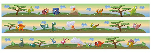 Wandkings Bordüre - Wähle ein Motiv - Bunte Dinos - 3x selbstklebende Wandbordüren je 150 cm - Gesamtlänge: 450 cm - Höhe: 12,5 cm