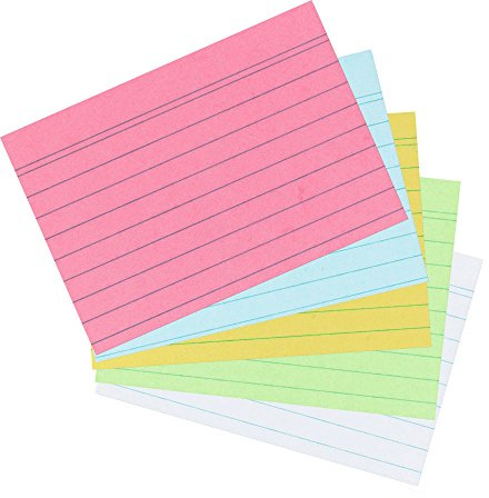 500 Karteikarten DIN A8 / liniert / je 100x blau,rosa,grün,weiß,gelb