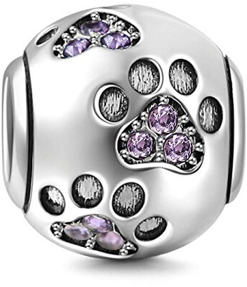 Charm in argento Sterling 925 a forma di zampa di cucciolo, ideale per un regalo di compleanno, compatibile con bracciali Pandora Purple