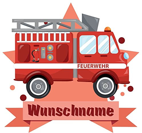 Samunshi® Feuerwehr-Auto Wandtattoo Türschild mit Name personalisierbar Kinderzimmer Türaufkleber Baby Wandaufkleber - 50x43cm mehrfarbig