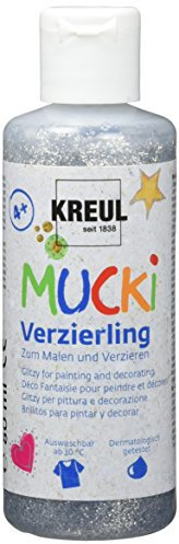 KREUL 24352 - Mucki Verzierling, Glitzersilber, 80 ml Flasche, glitzernde Kindereffektfarbe auf Wasserbasis, parabenfrei, glutenfrei, laktosefrei, vegan, auswaschbar