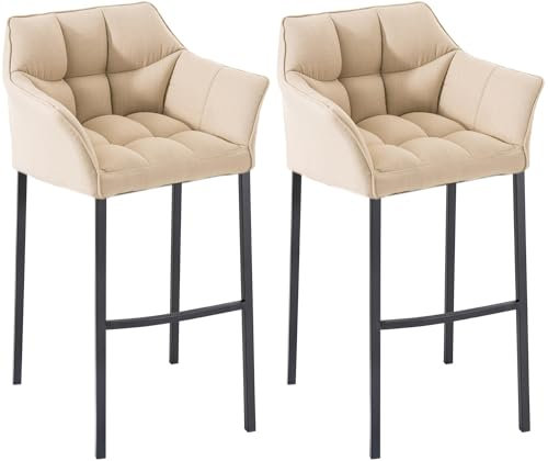CLP Barhocker Damaso Stoffbezug I Gepolsterter Barstuhl mit Metallgestell und Rückenlehne, Farbe:Creme, Gestell Farbe:schwarz