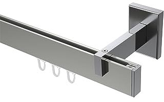 Interdeco Innenlauf-Gardinenstangen eckig/kantig Edelstahl Optik/Chrom Typ 10212819, 140 cm