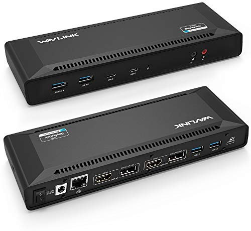 WAVLINK USB-C Dual 4K Universal Docking Station, 5K Single or Dual 4K Display Port, 2 x DisplayPort, 2 X HDMI, 2 X USB-C Ports, 4 x USB 3.0, Gigabit Ethernet, 65W Power Delivery