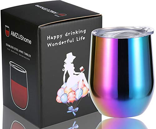 AMZUShome Weinglas, Edelstahl regenbogenfarben