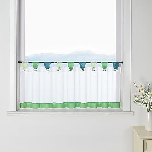ESLIR Scheibengardine mit Schlaufen Vorhang Küche Bistrogardinen Transparent Stores Gardinen Kurzgardine Voile Grün HxB 60x150cm1 Stück