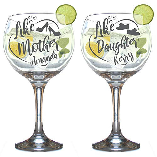 Personalised Gin and Tonic Glass Engraved Balloon Shaped Funny G and T Novelty Juniper Copa Cocktail Stem Mum Daughter Gift Box 630 ml