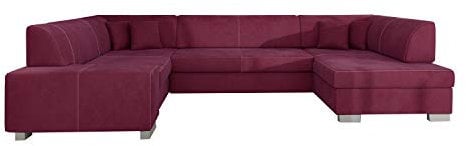 MOEBLO Ecksofa mit Schlaffunktion mit Bettkasten Couch U-Form Polstergarnitur Wohnlandschaft Polstersofa mit Ottomane Couchgranitur - HANA U (Weinrot (MatVelvet 68), Ecksofa Rechts)
