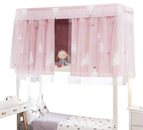 YSXY Bettvorhang Vorhang Hochbett Schlafzelt Spielzelt Kinderbett Bett Etagenbett Studentenwohnheim Kinderzimmer (Staubdichtes Dach(pink))