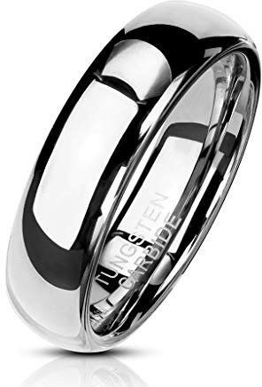 Paula & Fritz® Ring Damen Wolframcarbid Gr. 70 (22,3) Silber 6-mm Breit Kuppelring Herren-Ring Partnerring Ehering Damen-Ring Verlobungsring Tungsten
