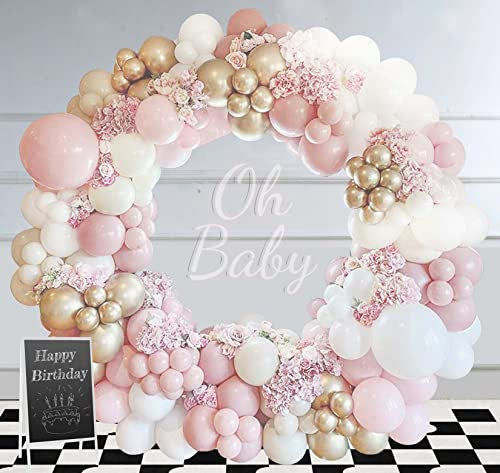 DUGEHO Arco di Palloncini Set di 104 Palloncini Rosa Compleanno Oro e Bianco, in Lattice Palloncini elio, Palloncino per Compleanni, Matrimoni, Anniversari, Feste per Baby Shower