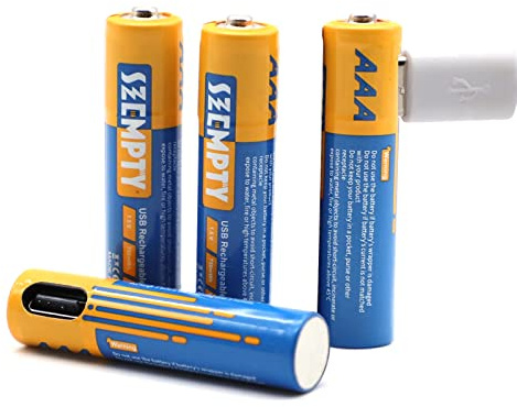 SZEMPTY Lithium 1.5V Rechargeable Batteries AAA, Li-ion USB AAA Battery 750mWh with 4 in 1 Type C Charging Cable,Quick Charge in 1 hour, Pack of 4