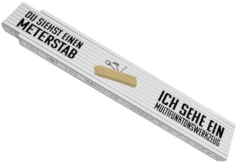 Multifunktionswerkzeug Meterstab aus Holz mit lustigem Spruch witziger Zollstock als Geschenk für Handwerker und Kollegen die gerne mit dem Meterstab aus Holz auch mal ein Bier