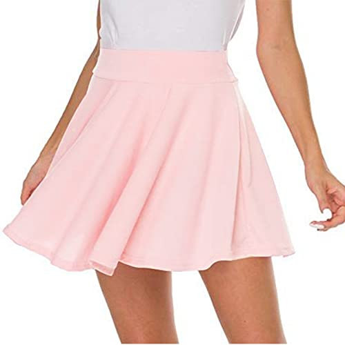 DRESHOW Basic Solid Stretchy Flared Beiläufige Mini Skater-rock für Damen Mädchen, Größe: S, Farbe: Rosa