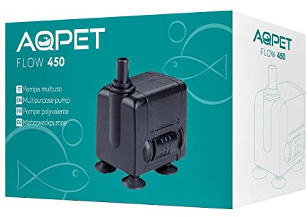 AQPET Flow Pompa Sommergibile per Acquari e terrari con Portata Regolabile,Flow 450 portata regolabile max 450 lt/h