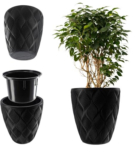 KADAX Pot de Fleurs Haut, Jardinière en Plastique de Grande Taille avec Motif Moderne pour Sublimer Votre Intérieur ou Extérieur, Bac à Fleur (Noir, 42 cm)