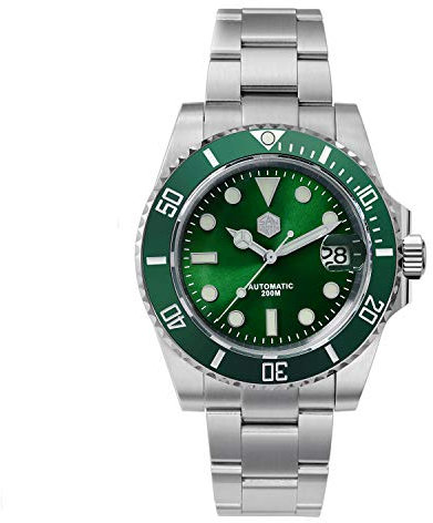 San Martin SN017 Diver Ghost Luxusuhr Saphirglas Herren automatische mechanische Uhren Keramiklünette 20 Bar leuchtendes Zifferblatt Armbanduhren, grün, grün, Armband