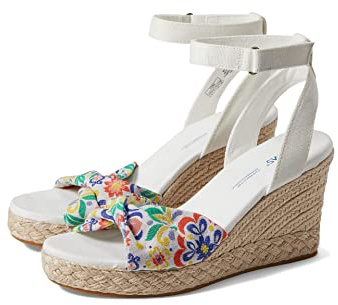TOMS Women's Marisela Jacquard and Canvas Wedge Sandal, White Mediterranean Tiles, 7 UK