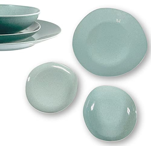 Arca Servizio Piatti, Set Piatti Soho Blu 18 Pezzi | Piatti Colorati Ceramica, Set di Piatti Moderni | Piatti Irregolari per Set da Tavola Originale, 30 e 22cm