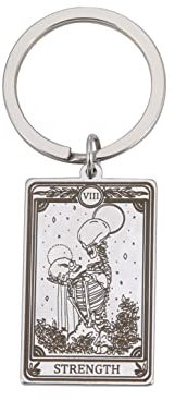 SIPURIS Skelett Tarotkarten Schlüsselanhänger für Männer Frauen Edelstahl Vintage Totenkopf Amulett Schlüsselanhänger für Schlüssel Wicca Autotasche, Silber 4, 0.94*1.57inch
