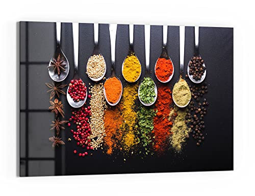 DEQORI Glas-Magnettafel | 60x40 cm groß | Motiv Kochlöffel mit Gewürzen | Memo-Board aus Glas | Magnetboard inkl. Magnete, Stift & Tuch für Küche & Büro | Tafel magnetisch & beschreibbar