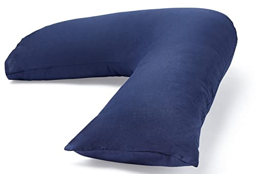 C Stores Large V Pillow with 2 Tone Pillowcase Extra Filled Cushioning Support for Head, Neck & Back – Non Allergenic (V PILLOW WITH NAVY PILLOWCASE)