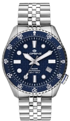 Lorenz 3PC Bras Shark V 030255BB Herrenuhr Automatik Edelstahl Sub 200 Meter, Blau, Armband