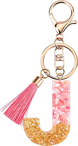 Rohans Schlüsselanhänger mit Initialenbuchstaben aus Kunstharz, Rosa und Gold, Taschenanhänger, Schlüsselanhänger mit Karabinerverschluss, J, Einheitsgröße