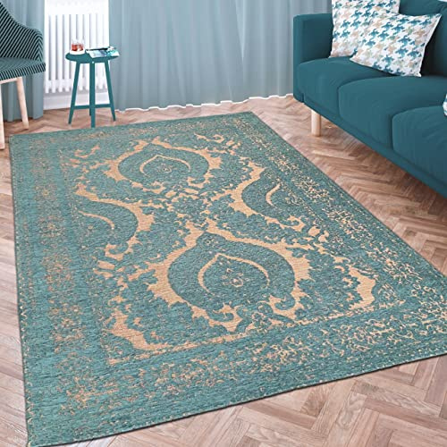 Teppich-Traum Orientteppich Marokkanische Ornamente Petrol Gold 135x200 cm | Pflegeleicht, schmutzabweisend, hautsympathisch und OEKO-TEX geprüft, für Fußbodenheizung, Wohn- & Esszimmer