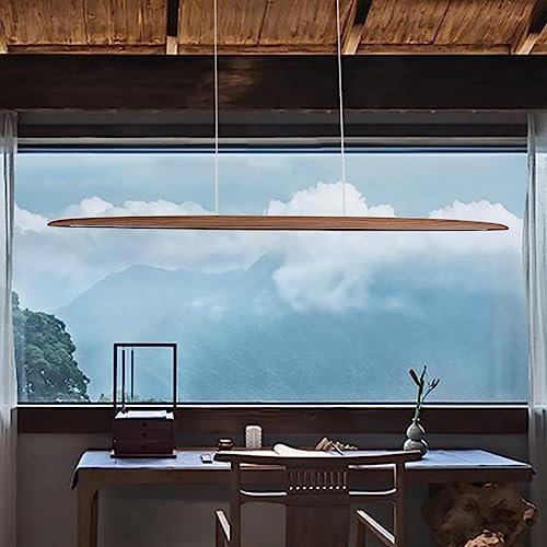 Pendelleuchte LED Holz Hängeleuchte esstischlampe Dimmbar Mit Fernbedienung Hängelampe Hoehenverstellbar Pendelleuchte Wohnzimmer Esszimmer Café Kronleuchter Bar Küche Büro Deckenleuchte Braun 130cm