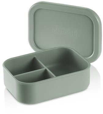 KLIPPSI® Lunchbox Medium-3 Fächer Brotdose Vorratsdosen aus Platin Silikon reißfest, hitze-kältebeständig, auslaufsicher, spülmaschinengeeignet (grün)