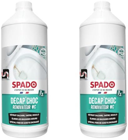SPADO - Décap'choc rénovateur WC - Nettoyant et Décapant spécial Fond de Cuvette Encrassé - Désinfecte et désodorise - Compatible Fosse Septique - 1L - Fabriqué en France (Lot de 2)