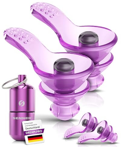 Senner ® DreamPro - Ohrstöpsel für ruhigen Schlaf - Gehörschutz ideal in lauten Umgebungen und für Seitenschläfer – Anti Schnarch Ear Plugs - Hypoallergen, mit 2 Größen, Alubehälter