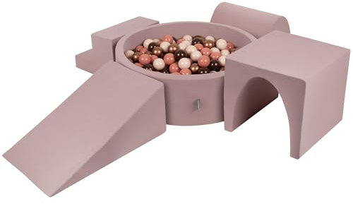 KiddyMoon Aire De Jeux en Mousse avec Rond Piscine À Balles (300 Balles) Fosses À Boules pour Enfants Jouets Parcours Obstacles, Bruyère: Brun/Cuivre/Beige Pastel/Saumon