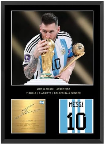 Lionel Messi Signed A4 Framed Photo Display | Gift For Football Fans | Gift For Lionel Messi Fans | Football Memorabilia | World Cup Memorabilia | Football Wall Art