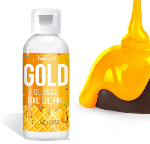 Fettlösliche Lebensmittelfarbe - Ölbasis Lebensmittelfarben für Schokolade, Buttercreme, Süßigkeiten, Zuckerguss - Konzentrierte Oil Based Food Coloring zum Backen, Kochen, Fondant (Gold, 88ml)