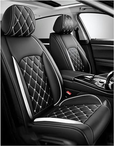 Sitzbezug Auto Full Set Für M-ini Hatch R50 R56 F55 F56 JCW/One/One D/Cooper/S, Autositzbezüge Leder, Autositzbezug Porosität Sitzbezüge Vorne Sitzschoner,All-inclusive, Stilvolles Aussehen(Color:Blac