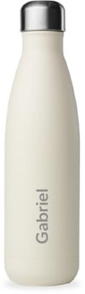Qwetch - Bouteille Personnalisée Isotherme 500ml Matt - Gourde Nomade Inox Recyclé - 24h Froid et 12h Chaud - Etanche, Sans BPA & Réutilisable (Sable)